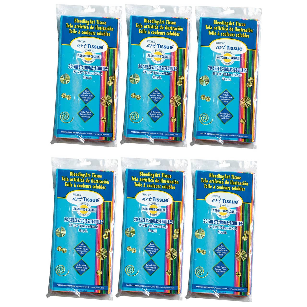 Spectra® Assorted Colors Deluxe Bleeding Art Tissue™, 6 Packs of 20